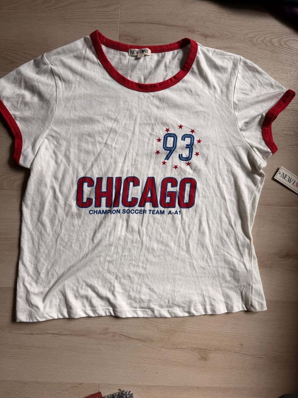 New Love Chicago 93 Champion Soccer Team Ringer T-Shirt White Red Size 2X
